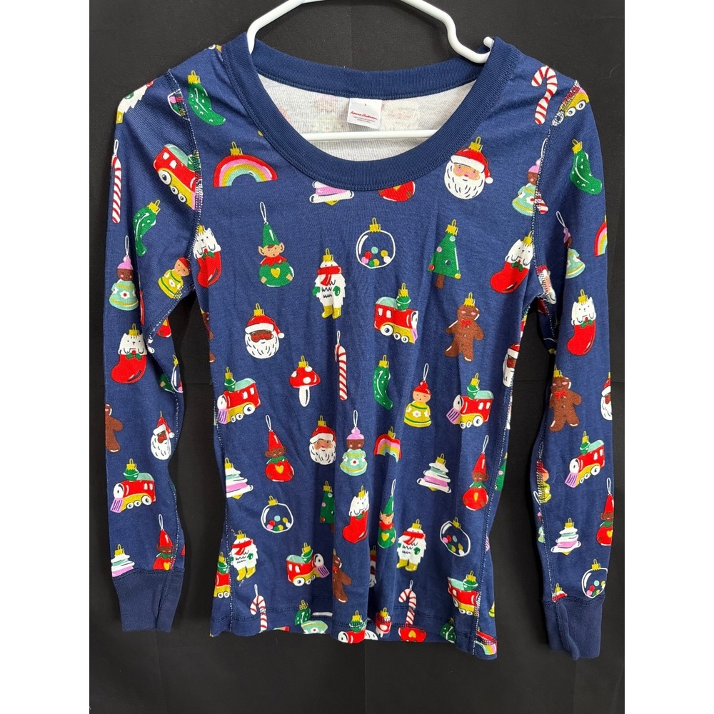 Hanna Andersson Christmas Shirt Small Navy Blue Festive Organic Cotton Ornament